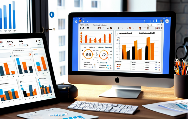 ** "Modern digital marketing workspace, social media content planning on a screen, diverse team collaborating, charts and data visualizations, Arabic script elements, bright and optimistic."
**