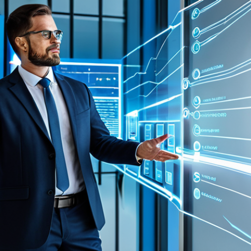 Home 28 A professional male digital marketing expert in a modest business suit, standing confidently in a sleek, modern digital workspace. He is gesturing towards a transparent holographic interface that visually depicts glowing, interconnected pathways, symbolizing the integration and synergy between search engine optimization (SEO) data and social media engagement metrics. The background is minimalist with ambient blue and white light. Fully clothed, appropriate attire, safe for work, professional, perfect anatomy, correct proportions, natural pose, well-formed hands, proper finger count, natural body proportions, high-quality, ultra-detailed, sharp focus, professional photography.