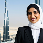 **Prompt:** A successful Arab businesswoman in a modern office in Dubai, wearing a professional business suit, smiling confidently. Background: Burj Khalifa view. Focus: leadership, success, professional dress, fully clothed, safe for work, perfect anatomy, natural proportions, professional photography, high quality.