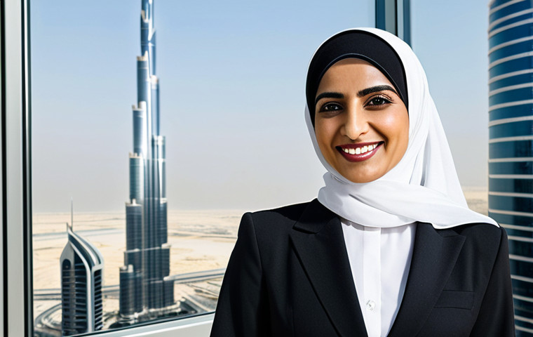 **Prompt:** A successful Arab businesswoman in a modern office in Dubai, wearing a professional business suit, smiling confidently. Background: Burj Khalifa view. Focus: leadership, success, professional dress, fully clothed, safe for work, perfect anatomy, natural proportions, professional photography, high quality.
