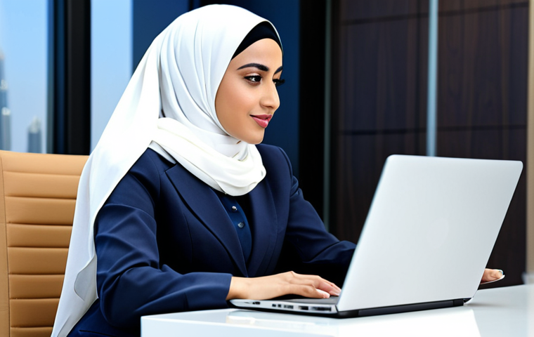 소셜미디어마케팅 무료 툴 추천 - Professional Businesswoman** "A confident Arab businesswoman in a modern hijab and modest business ...