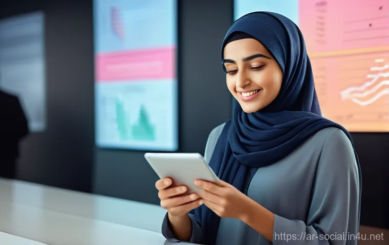 소셜미디어마케터 실무 체크리스트 - **Prompt:** A young, thoughtful Arab female marketer, dressed in a stylish yet modest contemporary o...