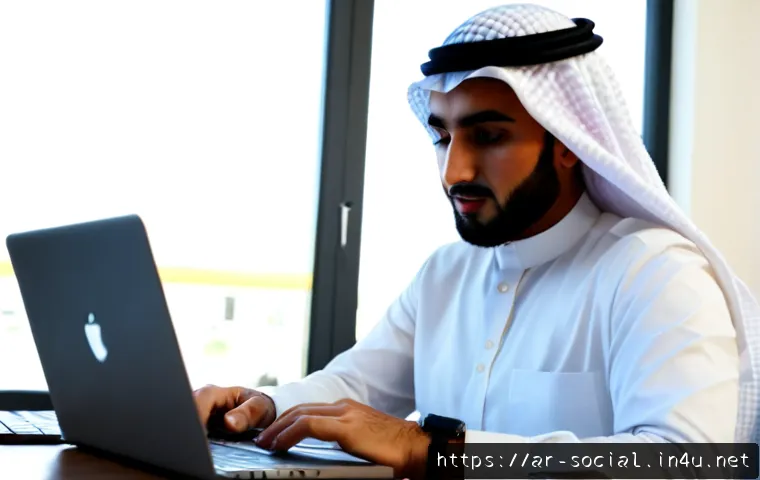 소셜미디어 광고성과 보고서 작성법 - Photorealistic modern Middle Eastern marketing professional in modest business attire reviewing a so...